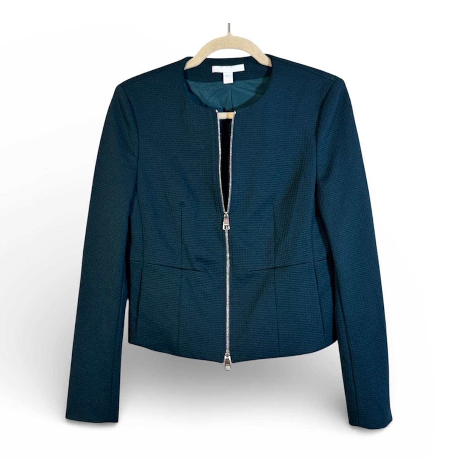 Hugo Boss Green Micro Plaid Zip Up Blazer Jacket Women 4 Dark Academia Old Money